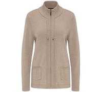Strickjacke GOLDNER "Kurzgröße Herbstcardigan mit Reißverschluss", Damen, Gr. 22, beige (taupe), Obermaterial: 50% Baumwolle CO. 50% Polyacryl PAN., eng Tubular, Strickjacken Strickjacke, Aufwendig in