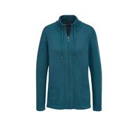 Strickjacke GOLDNER "Kurzgröße Herbstcardigan mit Reißverschluss", Damen, Gr. 24, blau (dunkelpetrol), Obermaterial: 50% Baumwolle CO. 50% Polyacryl PAN., eng Tubular, Strickjacken Strickjacke, Aufwen