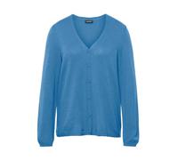 Strickjacke GOLDNER "Kurzgröße Kaschmirstrickjacke mit V-Ausschnitt", Damen, Gr. 20, blau (atlantikblau), Obermaterial: 100% Kaschmir WS., Rippe, Strickjacken Strickjacke, Ohne (48092514-20) atlantikb