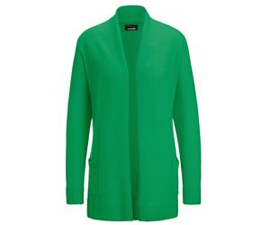 Strickjacke GOLDNER "Kurzgröße Langarm Cardigan aus Merino", Damen, Gr. 24, grün, Obermaterial: 100% Schurwolle WV., figurumspielend, weit Rippe, Strickjacken Strickjacke, Schalkragen (78859017-24) gr
