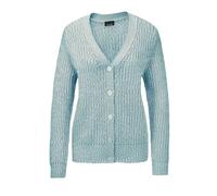 Strickjacke GOLDNER "Kurzgröße Langarm Strickjacke mit V-Ausschnitt", Damen, Gr. 25, weiß (grün, weiß, gemustert), Obermaterial: 54% Baumwolle CO. 27% Polyacryl PAN. 19% Polyester PES., Basic, normal,
