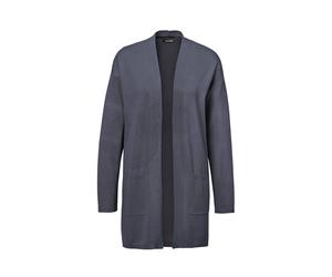 Strickjacke GOLDNER "Kurzgröße Longstrickjacke mit aufgesetzten Taschen", Damen, Gr. 21, blau (marine), Obermaterial: 60% Viskose CV. 40% Baumwolle CO., figurumspielend, eng Rippbündchen, Strickjacken