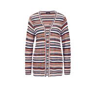 Strickjacke GOLDNER "Kurzgröße Luftige multicolore Strickjacke", Damen, Gr. 22, weiß (cremeweiß, pfirsich, gemustert), Obermaterial: 46% Polyester PES. 42% Baumwolle CO. 12% Viskose CV., normal, V-Aus