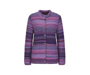 Strickjacke GOLDNER "Kurzgröße Multicolor Woll-Jacke mit Stehkragen", Damen, Gr. 20, lila (lila, flieder, gemustert), Obermaterial: 53% Schurwolle WV. 47% Polyacryl PAN., Sonstiges, Strickjacken Stric