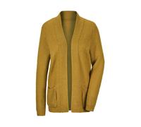 Strickjacke GOLDNER "Kurzgröße Offener Cardigan mit Taschen, Glanz", Damen, Gr. 23, gelb (honig), Obermaterial: 90% Polyacryl PAN. 10% metallisierte Fasern MTF., Modisch, figurumspielend, Strickjacken