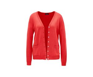 Strickjacke GOLDNER "Kurzgröße Uni Merino-Cardigan Langarm", Damen, Gr. 19, rot, Obermaterial: 100% Schurwolle WV., Basic, normal, V-Ausschnitt, Rippe, Strickjacken Strickjacke, Rippenbündchen (585246