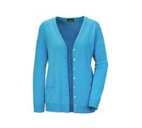 Strickjacke GOLDNER "Kurzgröße Uni Merino-Cardigan Langarm", Damen, Gr. 20, blau (türkis), Obermaterial: 100% Schurwolle WV., Basic, normal, V-Ausschnitt, Rippe, Strickjacken Strickjacke, Rippenbündch
