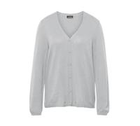 Strickjacke GOLDNER "Kurzgröße Weiche Kaschmirstrickjacke mit V-Ausschnitt", Damen, Gr. 23, grau (silbergrau, melange), Obermaterial: 100% Kaschmir WS., V-Ausschnitt, Rippe, Strickjacken Strickjacke, 