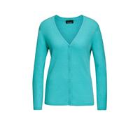 Strickjacke GOLDNER "Kurzgröße Weiche Kaschmirstrickjacke mit V-Ausschnitt", Damen, Gr. 25, blau (aqua), Obermaterial: 100% Kaschmir WS., V-Ausschnitt, Rippe, Strickjacken Strickjacke, Ohne (77815601-