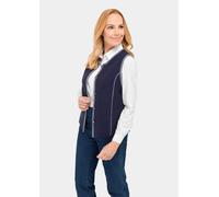 Strickjacke GOLDNER "Kurzgröße Zeitlose Merino-Weste mit Knopfleiste", Damen, Gr. 23, blau (marine, grau), Obermaterial: 50% Polyacryl PAN. 50% Schurwolle WV., Strickjacken Strickjacke, Wiener Nähte (
