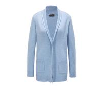 Strickjacke GOLDNER "Langarm Cardigan aus Merino", Damen, Gr. 50, blau (hellblau, melange), Obermaterial: 100% Schurwolle WV., figurumspielend, Rippe, Strickjacken Strickjacke, Schalkragen (11413331-5