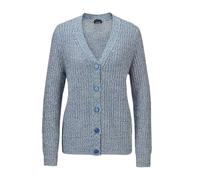 Strickjacke GOLDNER "Langarm Strickjacke mit V-Ausschnitt", Damen, Gr. 40, blau (marine, weiß, gemustert), Obermaterial: 54% Baumwolle CO. 27% Polyacryl PAN. 19% Polyester PES., Basic, gerade, Rippe, 
