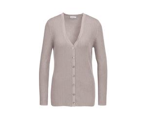 Strickjacke GOLDNER "Pflegeleichte Strickjacke in hochwertiger Rippenstruktur", Damen, Gr. 42, beige (taupe), Obermaterial: 65% Polyacryl PAN. 35% Polyester PES., V-Ausschnitt, weit Sonstiges, Strickj