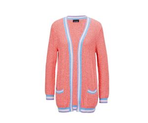 Strickjacke GOLDNER "Strickjacke in raffinierter Struktur", Damen, Gr. 50, orange (papaya, gemustert), Obermaterial: 100% Baumwolle CO., figurumspielend, V-Ausschnitt, Rippe, Strickjacken Strickjacke,