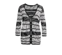 Strickjacke GOLDNER "Strickjacke mit V-Ausschnitt", Damen, Gr. 42, schwarz (schwarz, weiß, gemustert), Obermaterial: 55% Baumwolle CO. 45% Viskose CV., Rollkante, Strickjacken Strickjacke, mit attrakt