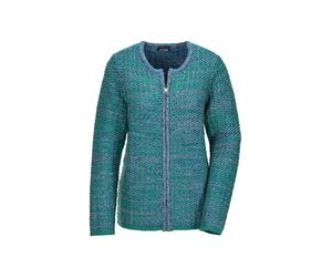 Strickjacke GOLDNER "Strukturjacke mit Rollband", Damen, Gr. 42, blau (türkis, gemustert), Obermaterial: 100% Polyacryl PAN., gerade, Strickjacken Strickjacke, dekoratives Rollbändchen am RV (76145858