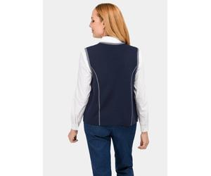 Strickjacke GOLDNER "Zeitlose Merino-Weste mit Knopfleiste", Damen, Gr. 44, blau (marine, grau), Obermaterial: 50% Polyacryl PAN. 50% Schurwolle WV., Strickjacken Strickjacke, Wiener Nähte (12609852-4