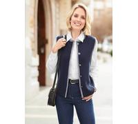 Strickjacke GOLDNER "Zeitlose Strickweste mit Merino- Schurwolle", Damen, Gr. 44, blau (marine, grau), Obermaterial: 50% Polyacryl PAN. 50% Schurwolle WV., Strickjacken Strickjacke (12609852-44) marin