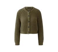 Oui Strickjacke mit Rundhalsausschnitt in Khaki, Größe 40