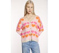 Strickjacke HAILY’S "LS A CD Sa44nna", Damen, Gr. M, beige, pink heart, Strick, Obermaterial: 80% Polyacryl, 20% Polyamid, gemustert, hüftlang, V-Ausschnitt, Strickjacken Strickjacke (13122617-M) beig