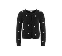 Strickjacke HAPPY GIRLS, Mädchen, Gr. 146, schwarz, Strick, Obermaterial: 62% Nylon, 38% Polyacryl, gemustert, normal, Rundhals, Strickjacken Strickjacke, Materialmix, mit Herzchen Druck (51061650-146
