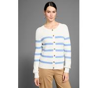 Strickjacke HECHTER PARIS, Damen, Gr. 32/34, weiß (blau, weiß, gestreift), Strick, Obermaterial: 50% Viskose, 28% Polyester, 22% Polyamid, gestreift, figurumspielend hüftlang, Rundhals, Rippbündchen,