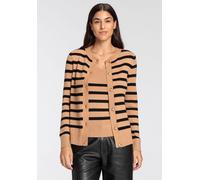 Strickjacke HECHTER PARIS, Damen, Gr. 36/38, beige (beige schwarz melange), Strick, Obermaterial: 50% Viskose, 28% Polyester, 22% Polyamid, figurumspielend hüftbedeckend, Rundhals, Strickjacken Strick