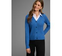 Strickjacke HECHTER PARIS, Damen, Gr. 36/38, blau (blau mélange), Strick, Obermaterial: 50% Viskose, 28% Polyester, 22% Polyamid, unifarben, oversize kurz, V-Ausschnitt, Raglanärmel, Strickjacken Stri