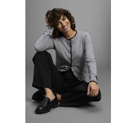 Strickjacke HECHTER PARIS, Damen, Gr. 40/42, grau (grau mélange), Strick, Obermaterial: 50% Viskose, 26% Polyamid, 24% Polyester, kontrastfarbene Details, figurumspielend hüftlang, Rundhals, Strickjac