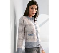 Strickjacke HEINE, Damen, Gr. 34, beige (beige, grau, kariert), 63% Polyester, 27% Polyamid, 10% Polyacryl, gemustert, mehrfarbig, Strickjacken Strickjacke (39517462-34) beige, grau, kariert