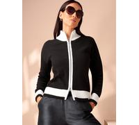 Strickjacke HEINE, Damen, Gr. 34, beige (schwarz, ecru, gemustert), 100% Baumwolle, gemustert, mehrfarbig, Strickjacken Strickjacke (72856009-34) schwarz, ecru, gemustert