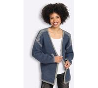 Strickjacke HEINE, Damen, Gr. 36, blau (rauchblau), 70% Polyacryl, 18% Wolle, 10% Polyester, 2% Elasthan, gemustert, mehrfarbig, unifarben, Strickjacken Strickjacke (83291200-36) rauchblau