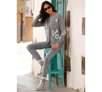 Strickjacke HEINE, Damen, Gr. 36, grau (grau, meliert), 74% Polyacryl, 23% Polyester, 3% Elasthan, gemustert, Strickjacken Strickjacke (70612727-36) grau, meliert