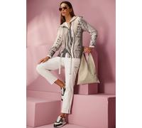 Strickjacke HEINE, Damen, Gr. 36, grau (sand, anthrazit, bedruckt), 65% Polyester, 35% Viskose, bedruckt, gemustert, mehrfarbig, Strickjacken Strickjacke (59716025-36) sand, anthrazit, bedruckt