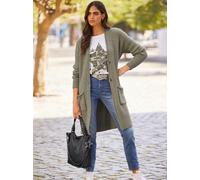 Strickjacke HEINE, Damen, Gr. 36, grün (khaki, meliert), 74% Polyacryl, 23% Polyester, 3% Elasthan, unifarben, Strickjacken Strickjacke (39859037-36) khaki, meliert