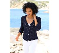Strickjacke HEINE, Damen, Gr. 38, blau (jeansblau), 100% Baumwolle, unifarben, Strickjacken Strickjacke (58666053-38) jeansblau