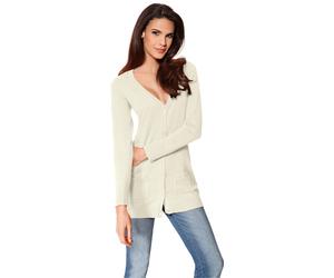 Strickjacke HEINE, Damen, Gr. 38, weiß (sanftes weiß), 100% Baumwolle, unifarben, Strickjacken Strickjacke (30863156-38) sanftes weiß