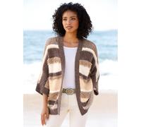 Strickjacke HEINE, Damen, Gr. 40/42, braun (dunkeltaupe, ecru, geringelt), 52% Polyacryl, 24% Polyamid, 20% Polyester, 3% Wolle, 1% Elasthan, gemustert, gestreift, mehrfarbig, Strickjacken Strickjacke