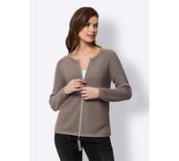 Strickjacke HEINE, Damen, Gr. 42, grau (taupe), 100% Baumwolle, unifarben, Strickjacken Strickjacke (59501068-42) taupe