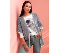 Strickjacke HEINE, Damen, Gr. 44/46, bunt (marine, ecru, gestreift), 50% Viskose, 28% Polyester, 22% Polyamid, gemustert, gestreift, Strickjacken Strickjacke (24711055-44) marine, ecru, gestreift