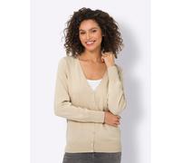 Strickjacke HEINE, Damen, Gr. 46, beige (sand), 100% Baumwolle, unifarben, Strickjacken Strickjacke (31967405-46) sand