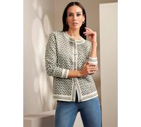 Strickjacke HEINE, Damen, Gr. 48, grau (khaki, champagner, gemustert), 55% Polyester, 17% Polyacryl, 17% Polyamid, 9% Wolle, 2% metallisierte Fasern, gemustert, mehrfarbig, Strickjacken Strickjacke (4
