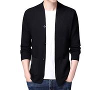 Strickjacke Herren Pullover V Ausschnitt Cardigan Winterjacke Klassischer Winter Warme Weiche Strickjacken mit Knöpfe und Taschen für Männer Schwarz 4XL