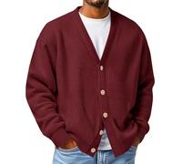 Strickjacke Herren, Strukturierter Waffelstrick, Pullover Mit Knöpfen, V-Ausschnitt Freizeitjacke,Leicht Lässig Übergangsjacke, Hoodie Herren Oversize, Strickjacken Für Male, Mens Cardigan Sweater