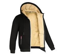 Strickjacke Herren, Warm Sweatjacke Fleece Kapuzenjacke Gefüttert Winter Kapuzenpullovermit Kapuze Outdoor Zipper Hoodie Bequeme Jacken Lässig Große Größen Fleecejacke Baumwolle Jacket, Schwarz, M