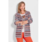 Strickjacke GOLDNER "Kurzgröße Luftige multicolore Strickjacke", Damen, Gr. 24, weiß (cremeweiß, pfirsich, gemustert), Obermaterial: 46% Polyester PES. 42% Baumwolle CO. 12% Viskose CV., normal, Rippe