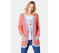 Strickjacke GOLDNER "Kurzgröße Strickjacke in raffinierter Struktur", Damen, Gr. 22, orange (papaya, gemustert), Obermaterial: 100% Baumwolle CO., figurumspielend, Rippe, Strickjacken Strickjacke, mit