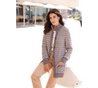 Strickjacke INSPIRATIONEN, Damen, Gr. 44, braun (dunkeltaupe, ecru, meliert), 62% Polyacryl, 38% Baumwolle, gemustert, gestreift, mehrfarbig, Strickjacken Strickjacke (14364126-44) dunkeltaupe, ecru, 