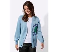 Strickjacke INSPIRATIONEN, Damen, Gr. 44, eisblau, 50% Baumwolle, 50% Polyacryl, geblümt, gemustert, mehrfarbig, Strickjacken Strickjacke (64920504-44) eisblau