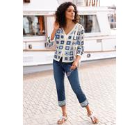 Strickjacke INSPIRATIONEN, Damen, Gr. 48/50, blau (ecru, jeansblau), 100% Polyacryl, gemustert, mehrfarbig, Strickjacken Strickjacke (34998107-48) ecru, jeansblau